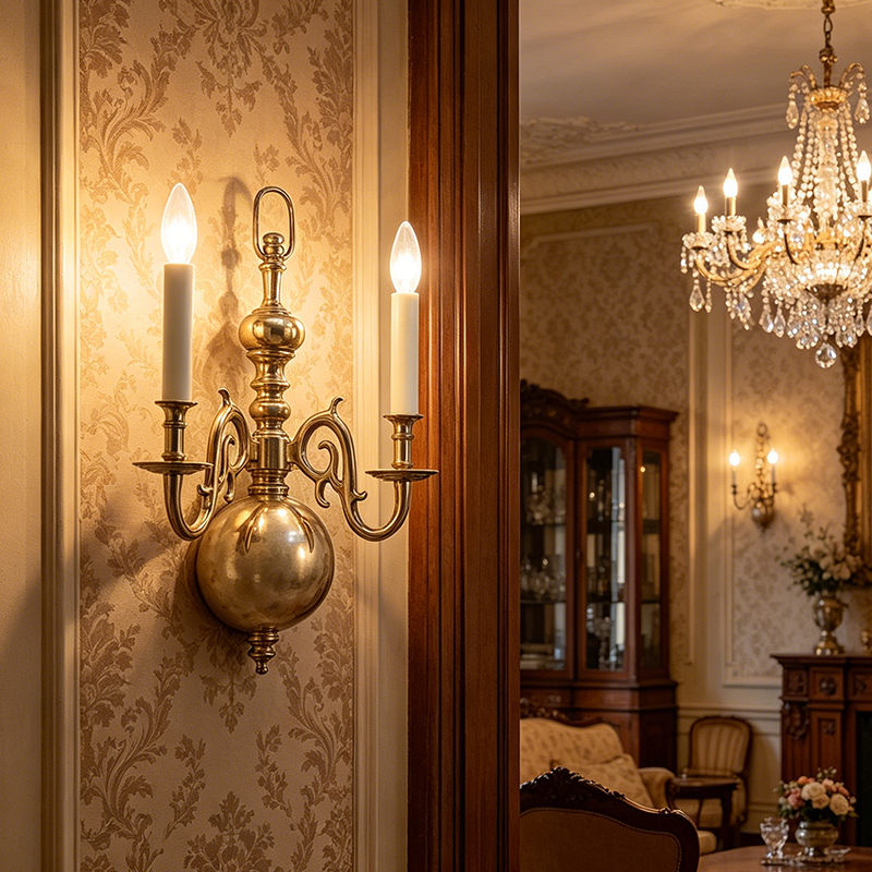 American Classic Brass Wall Lamp Collection With Orb Centerpiece & Scroll Lamp Arms (Single, Dual & Triple-Light Options) - Image 4