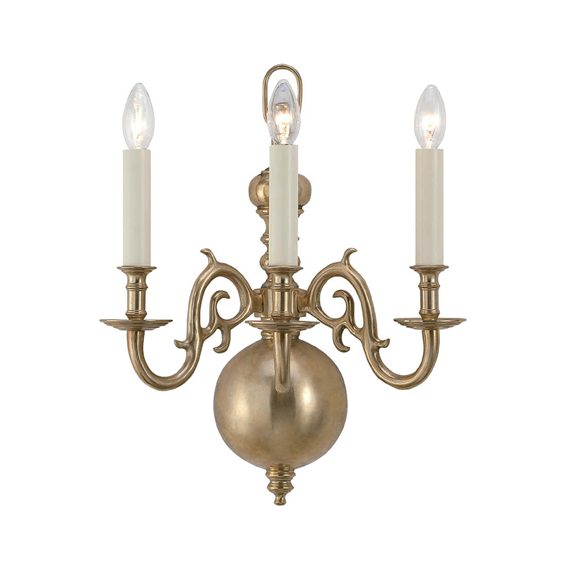 American Classic Brass Wall Lamp Collection With Orb Centerpiece & Scroll Lamp Arms (Single, Dual & Triple-Light Options) - Image 9