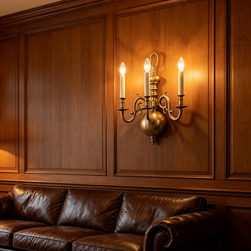 American Classic Brass Wall Lamp Collection With Orb Centerpiece & Scroll Lamp Arms (Single, Dual & Triple-Light Options) - Image 7