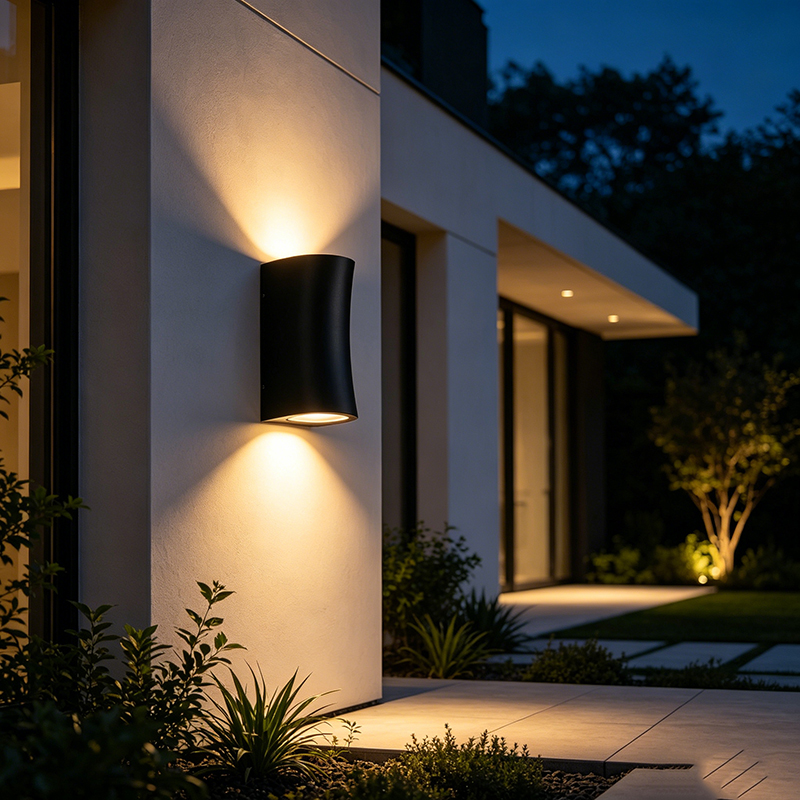 Curved Aluminum Outdoor Wall Sconce, 2 Shapes LED Light With Glass