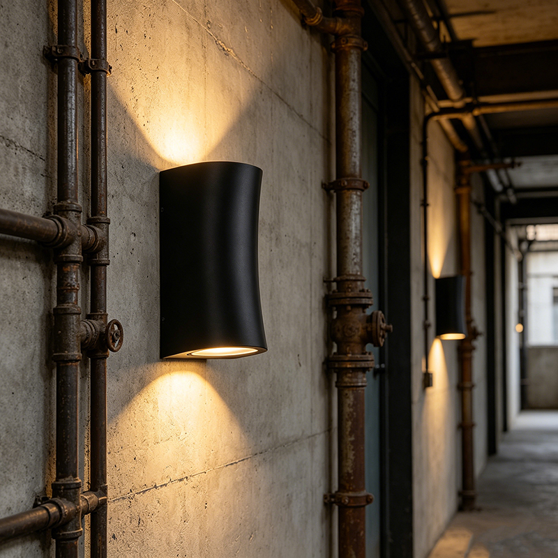 Curved Aluminum Outdoor Wall Sconce, 2 Shapes LED Light With Glass - Image 2