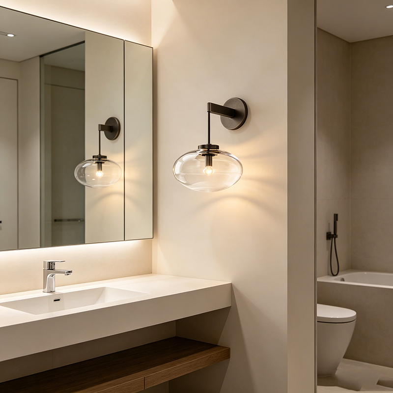 Modern Glass Wall Sconce, Metal Base Bathroom Vanity Light, 3 Finishes Available - Image 4