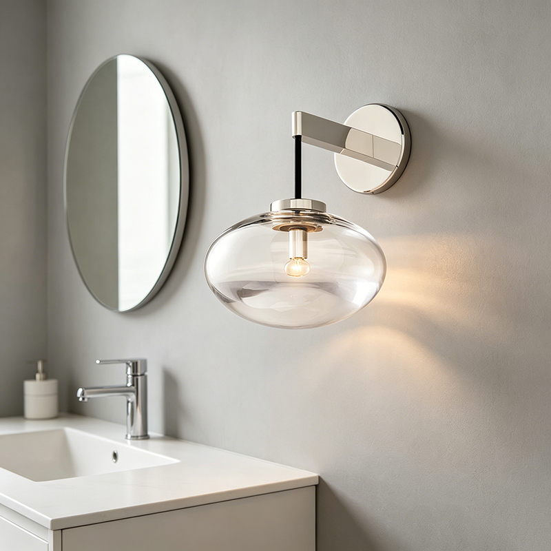 Modern Glass Wall Sconce, Metal Base Bathroom Vanity Light, 3 Finishes Available - Image 7