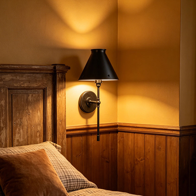 Rustic Cone Shade Wall Lamp with Oil-Rubbed Bronze Finish