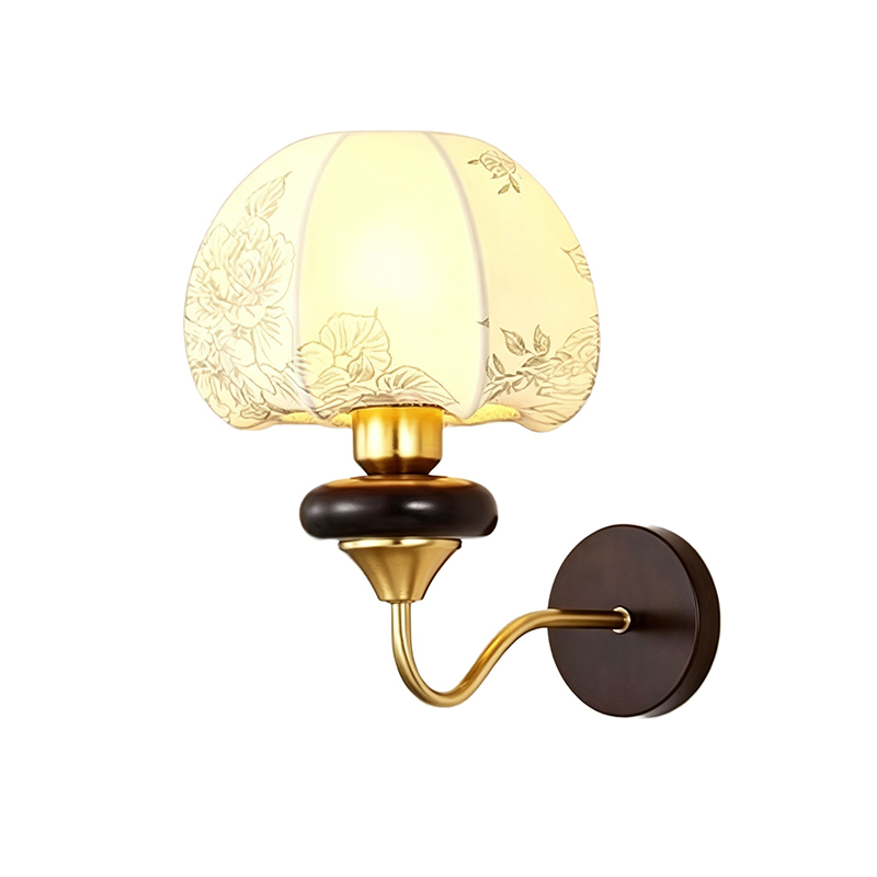 Elegant Floral Print Hardware, Wood & Fabric Shade Wall Sconce - Image 4