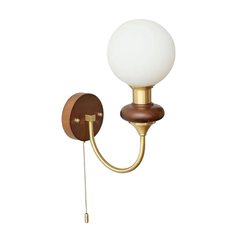 Minimalist Hardware, Wood & Frosted Glass Globe Wall Sconce - Image 4