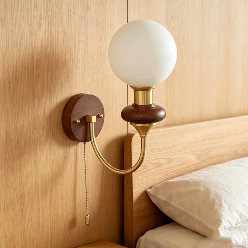Minimalist Hardware, Wood & Frosted Glass Globe Wall Sconce - Image 2