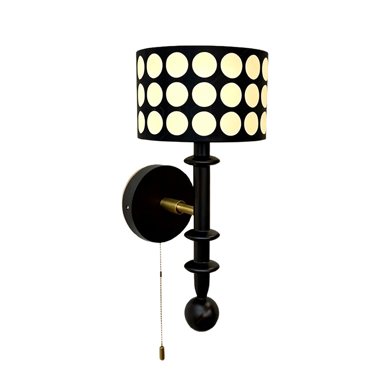 Retro Mid-Century Hardware, Wood & Fabric Shade Wall Sconce Set - Image 3