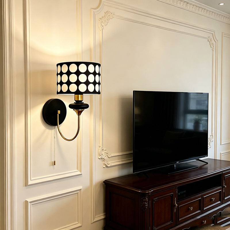 Retro Mid-Century Hardware, Wood & Fabric Shade Wall Sconce Set - Image 4