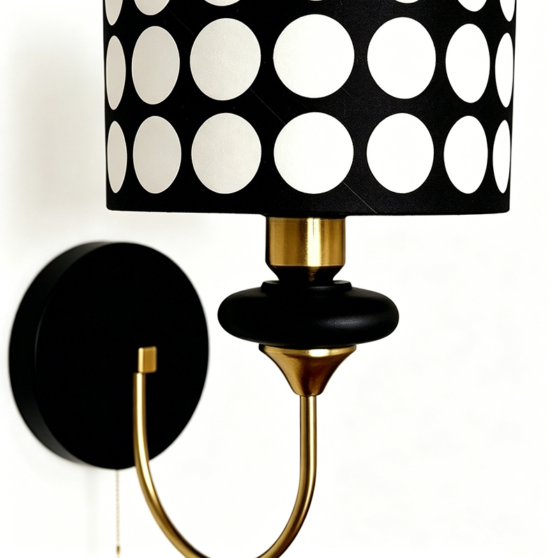 Retro Mid-Century Hardware, Wood & Fabric Shade Wall Sconce Set - Image 5
