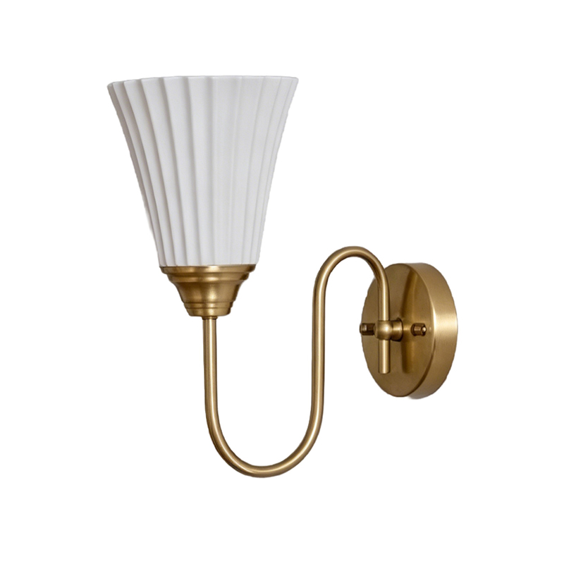 Elegant Iron & Ceramic Fluted Shade Wall Sconce Set - Image 3