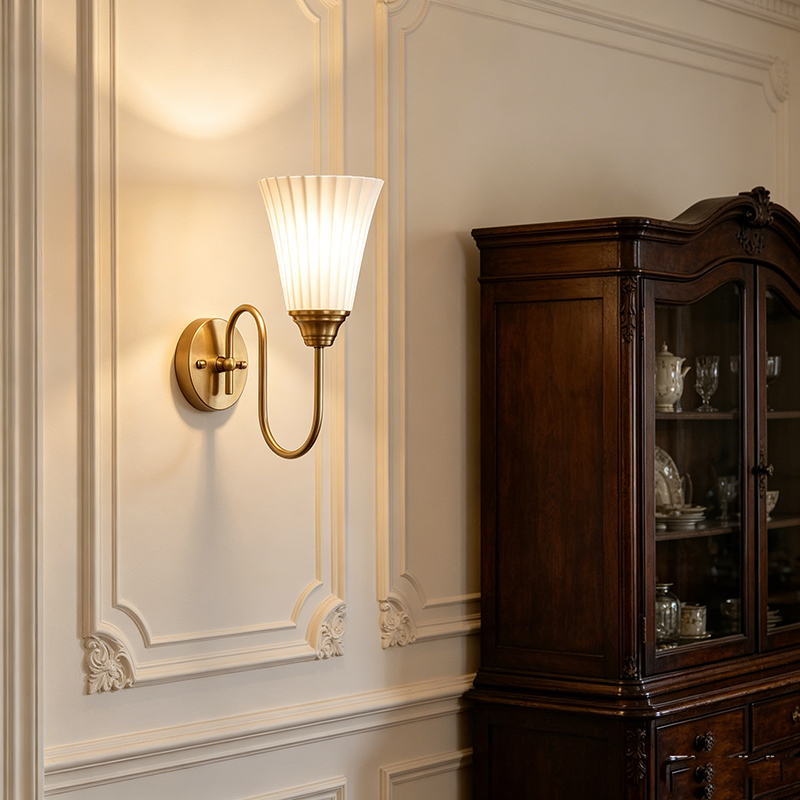 Elegant Iron & Ceramic Fluted Shade Wall Sconce Set