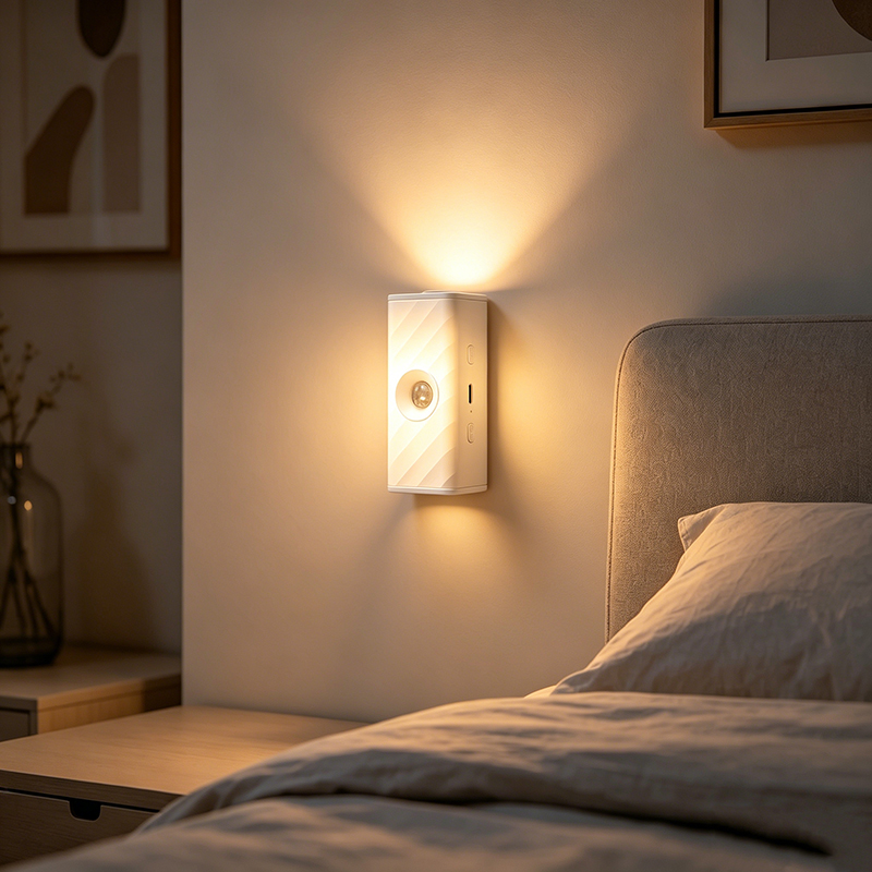 Sleek White ABS Motion Activated Rechargeable Wall Lamp, Energy-Saving LED Light