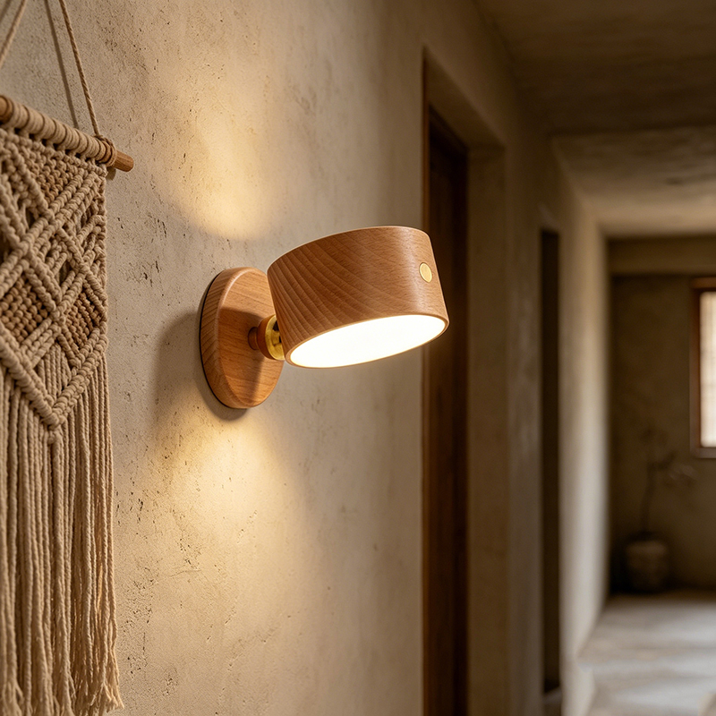Nordic Wood & Plastic Rechargeable Wall Lamp, Dual-Tone LED Sconce - Image 2