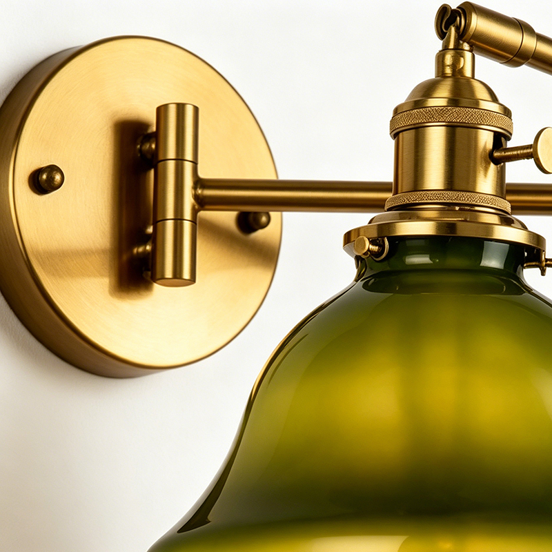 Retro Green Glass Swing Arm Wall Sconce, 2 Styles Brass Task Light - Image 2