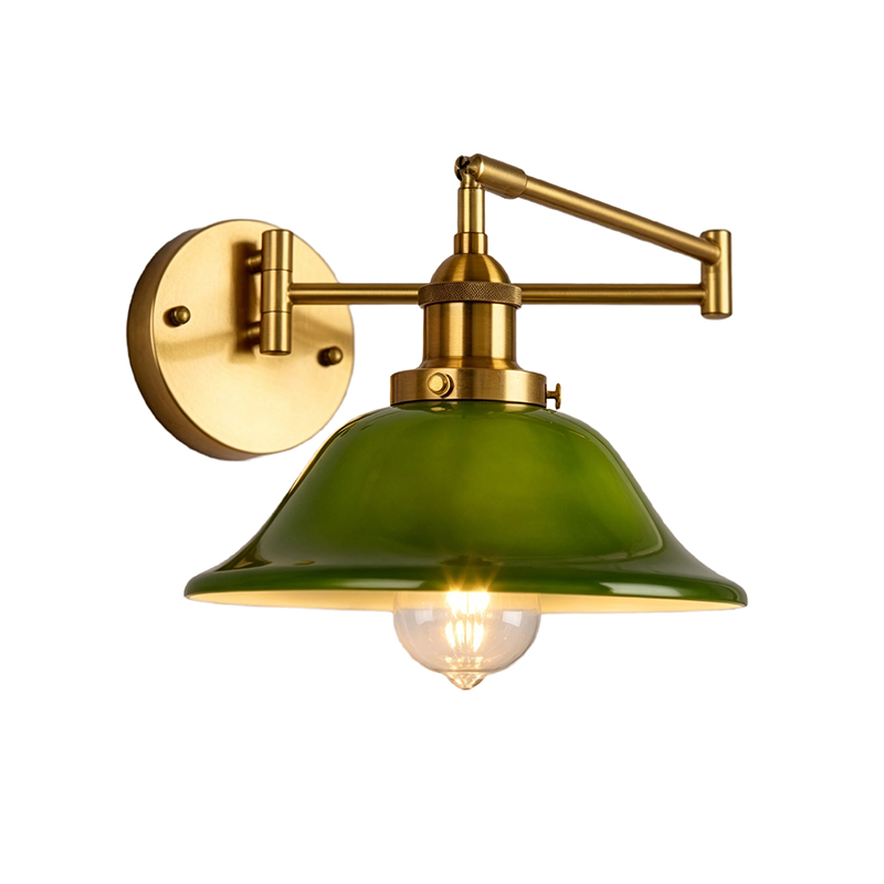 Retro Green Glass Swing Arm Wall Sconce, 2 Styles Brass Task Light - Image 6