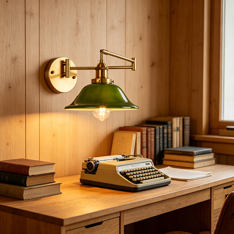 Retro Green Glass Swing Arm Wall Sconce, 2 Styles Brass Task Light - Image 4