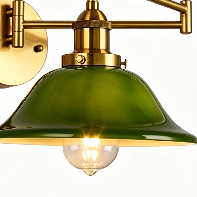 Retro Green Glass Swing Arm Wall Sconce, 2 Styles Brass Task Light - Image 5