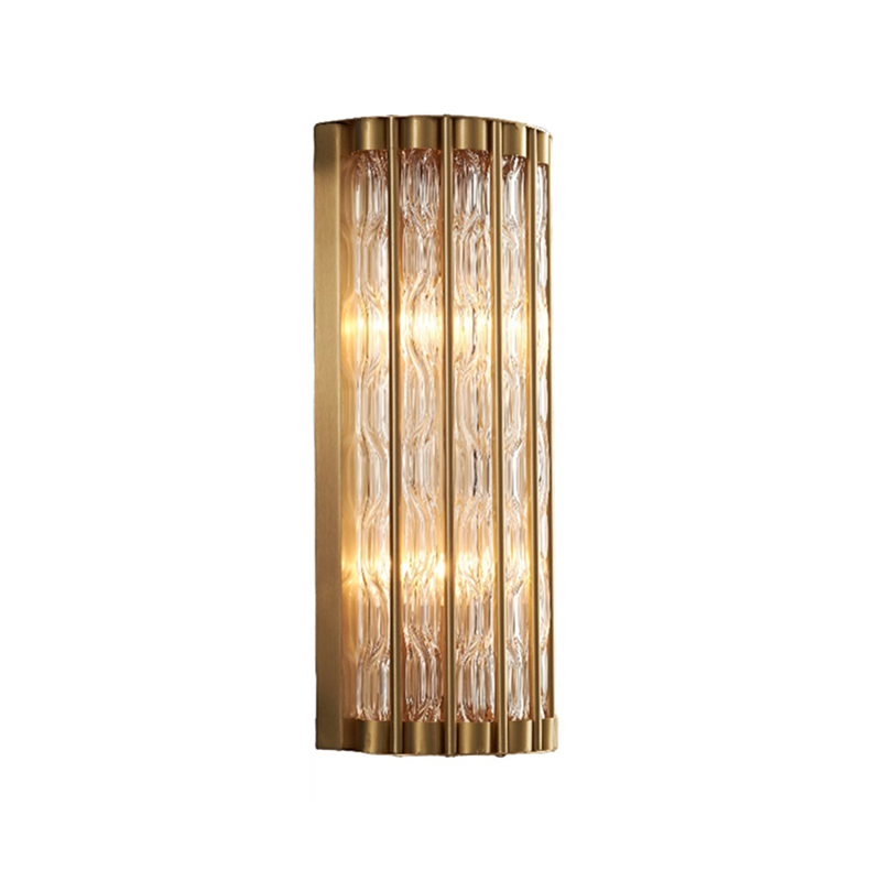Modern Luxury Antique Brass Wall Sconce With Textured Clear Glass Panels (Dual Size Options) - Image 3