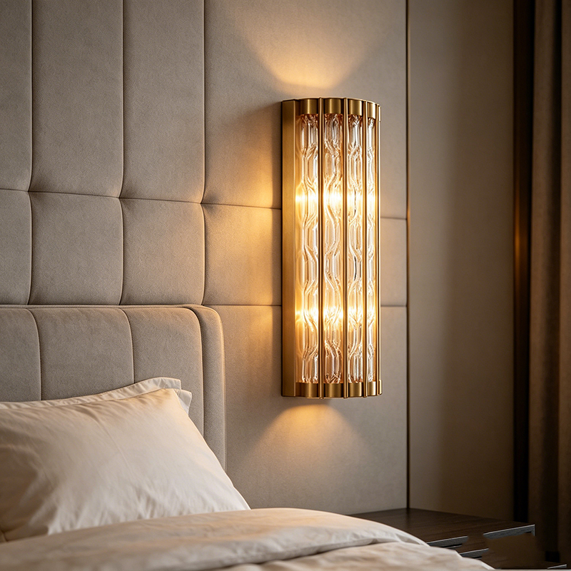 Modern Luxury Antique Brass Wall Sconce With Textured Clear Glass Panels (Dual Size Options)