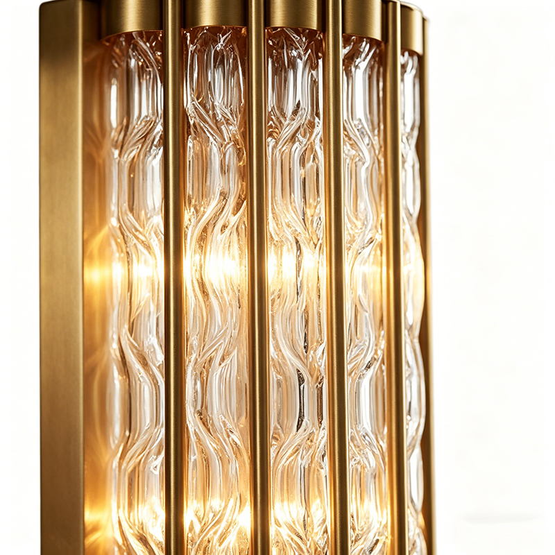 Modern Luxury Antique Brass Wall Sconce With Textured Clear Glass Panels (Dual Size Options) - Image 2