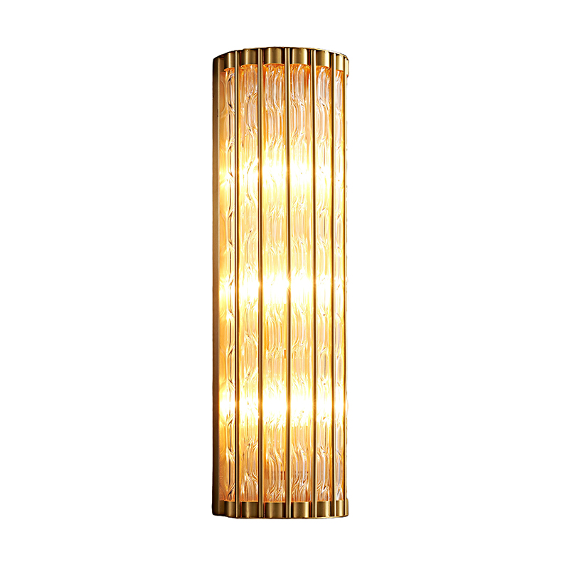 Modern Luxury Antique Brass Wall Sconce With Textured Clear Glass Panels (Dual Size Options) - Image 6