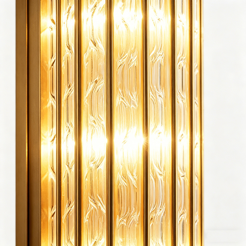 Modern Luxury Antique Brass Wall Sconce With Textured Clear Glass Panels (Dual Size Options) - Image 5