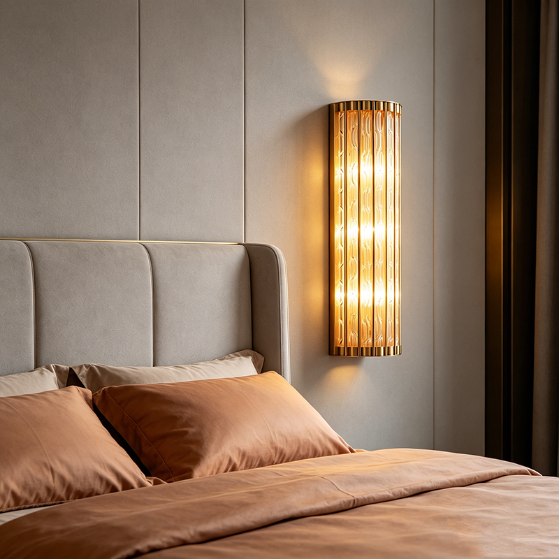 Modern Luxury Antique Brass Wall Sconce With Textured Clear Glass Panels (Dual Size Options) - Image 4