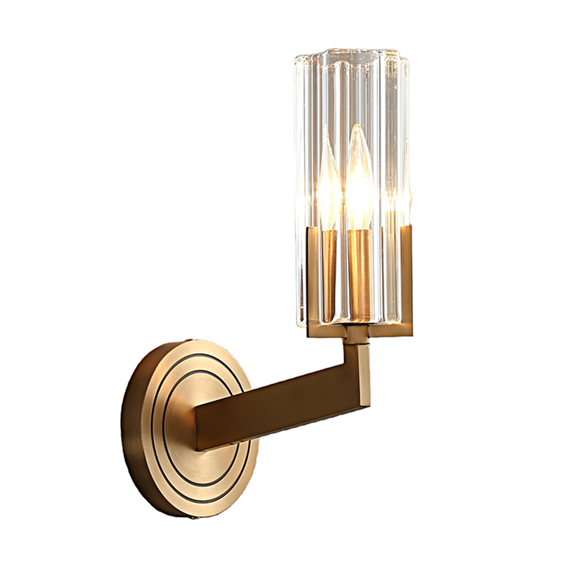 Modern Minimalist Antique Brass Wall Sconce With Ribbed Clear Glass (Single & Double Head Options) - Image 4