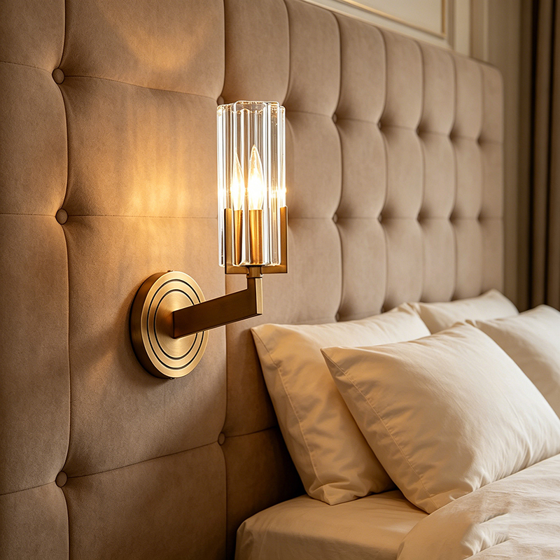 Modern Minimalist Antique Brass Wall Sconce With Ribbed Clear Glass (Single & Double Head Options) - Image 2