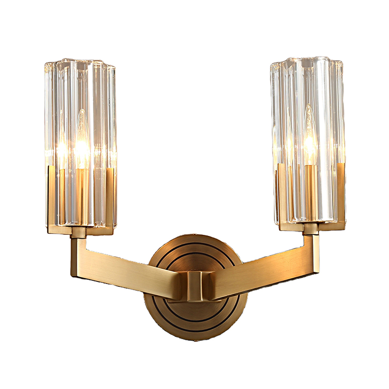 Modern Minimalist Antique Brass Wall Sconce With Ribbed Clear Glass (Single & Double Head Options) - Image 8
