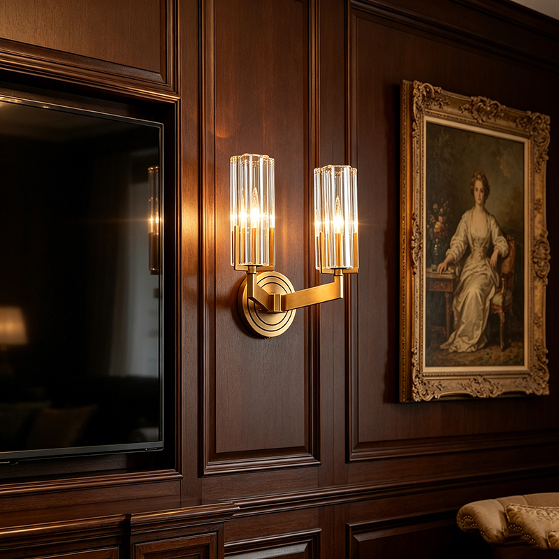 Modern Minimalist Antique Brass Wall Sconce With Ribbed Clear Glass (Single & Double Head Options) - Image 6