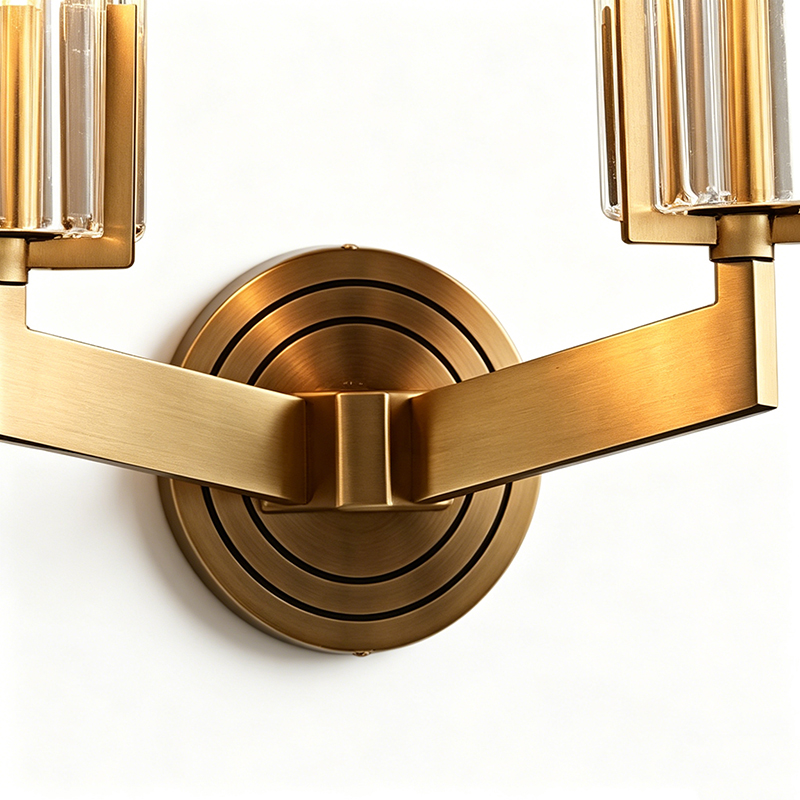 Modern Minimalist Antique Brass Wall Sconce With Ribbed Clear Glass (Single & Double Head Options) - Image 7