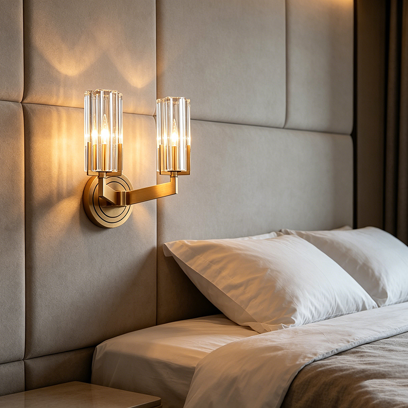 Modern Minimalist Antique Brass Wall Sconce With Ribbed Clear Glass (Single & Double Head Options) - Image 5