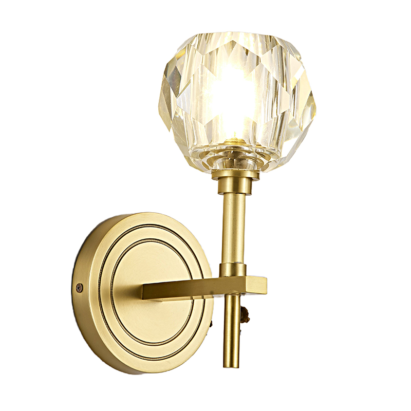Modern Luxury Antique Brass Wall Sconce With Faceted Crystal Shade (3 Size Options) - Image 3