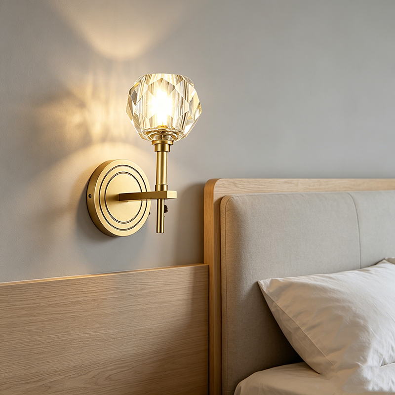 Modern Luxury Antique Brass Wall Sconce With Faceted Crystal Shade (3 Size Options)