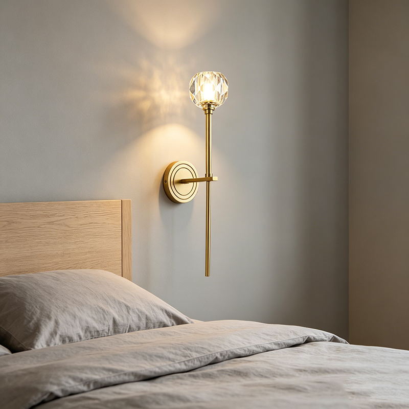 Modern Luxury Antique Brass Wall Sconce With Faceted Crystal Shade (3 Size Options) - Image 8