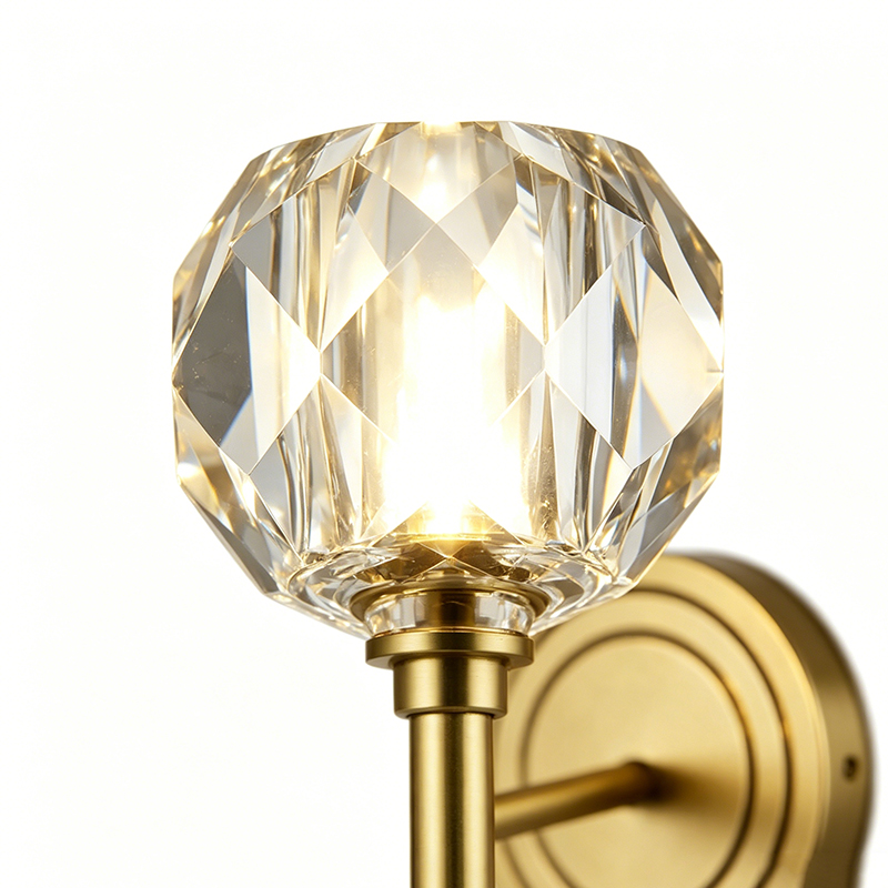 Modern Luxury Antique Brass Wall Sconce With Faceted Crystal Shade (3 Size Options) - Image 9