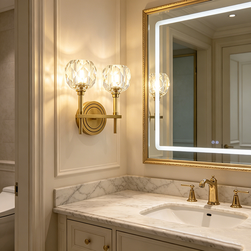 Modern Luxury Antique Brass Wall Sconce With Faceted Crystal Shade (3 Size Options) - Image 4