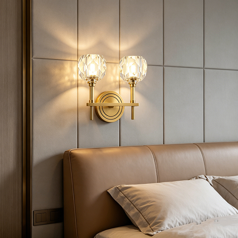 Modern Luxury Antique Brass Wall Sconce With Faceted Crystal Shade (3 Size Options) - Image 5