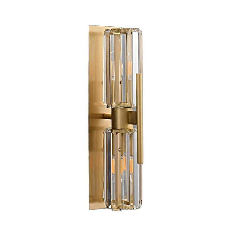 Luxury Linear Brass Wall Sconce With Double Faceted Crystal Shades - Image 3