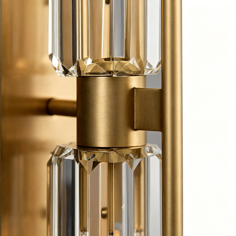 Luxury Linear Brass Wall Sconce With Double Faceted Crystal Shades - Image 2
