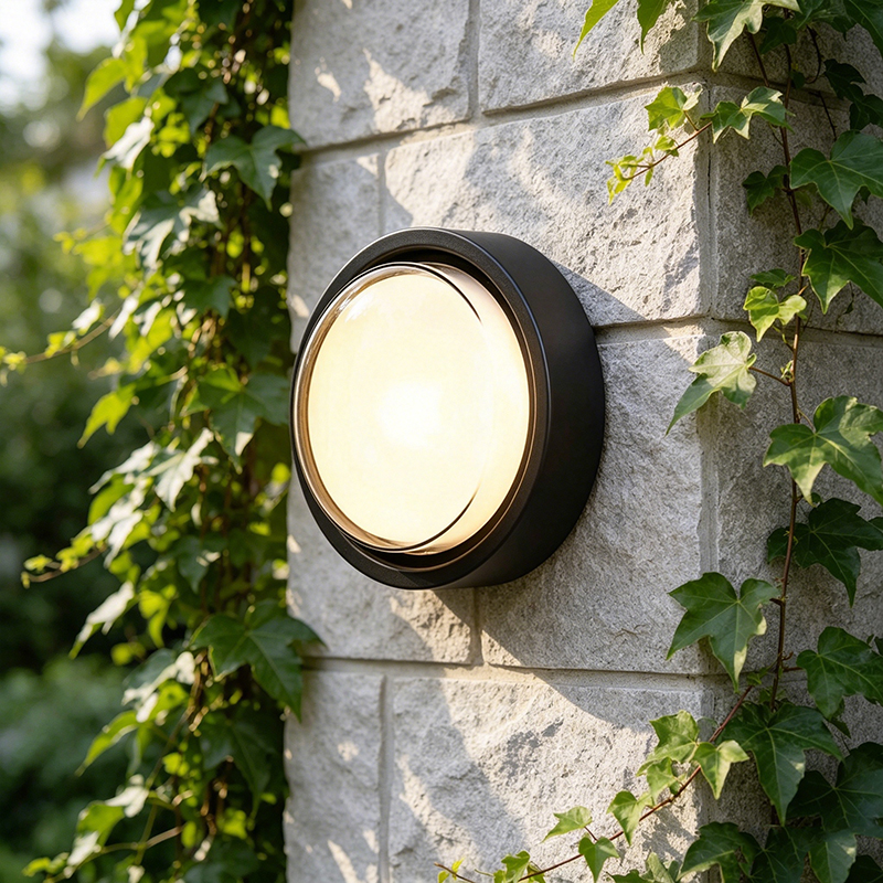 Modern Round Aluminum Outdoor Wall Sconce, LED Light With PC Shade - Image 2