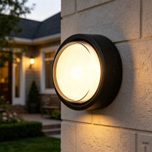 Modern Round Aluminum Outdoor Wall Sconce, LED Light With PC Shade