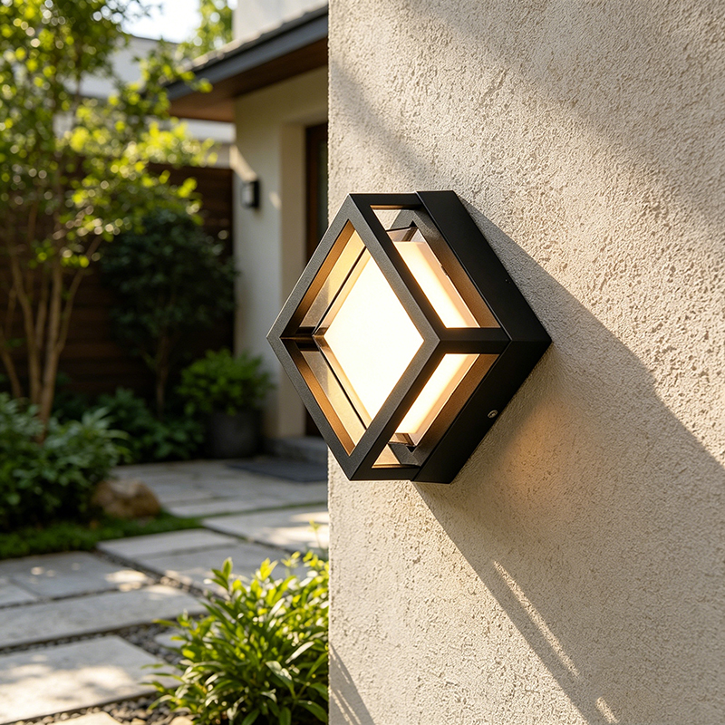 Geometric Diamond Aluminum Outdoor Wall Sconce, 2 Sizes LED Light