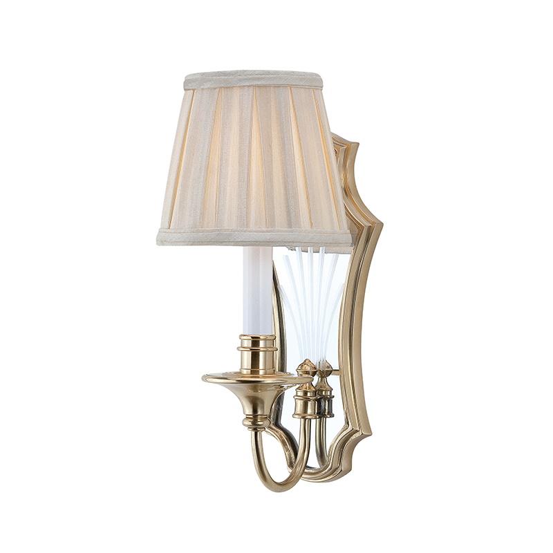 Regal Brass And Mirror Wall Sconce With Pleated Fabric Shades (Single & Dual-Head Options) - Image 3