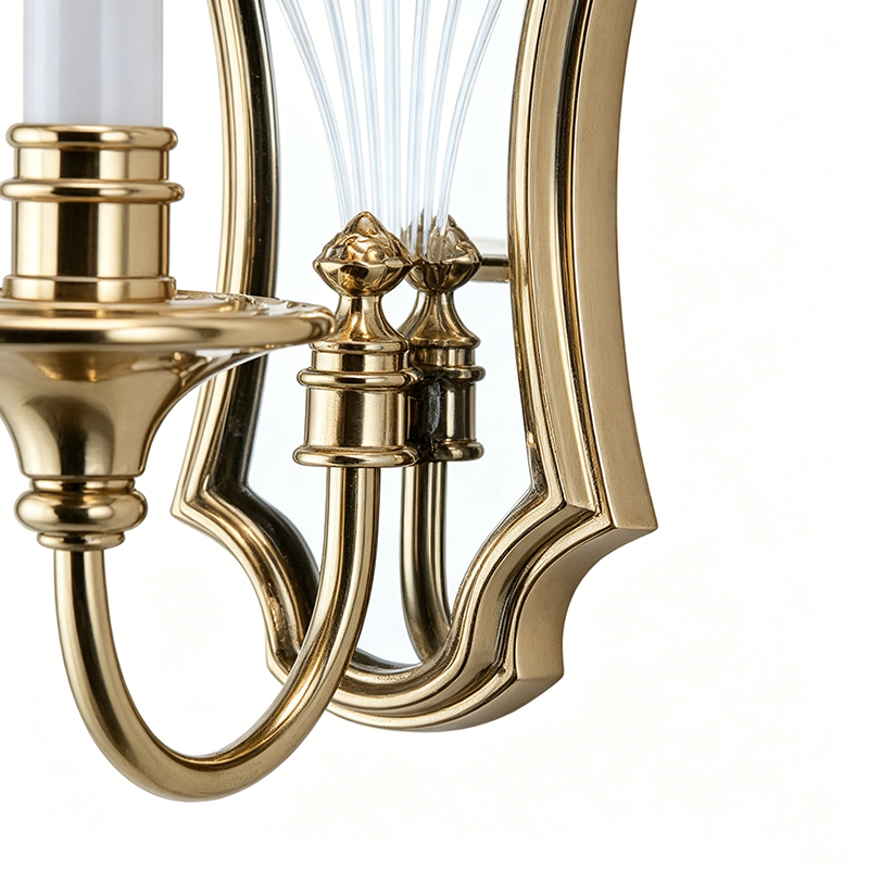 Regal Brass And Mirror Wall Sconce With Pleated Fabric Shades (Single & Dual-Head Options) - Image 2