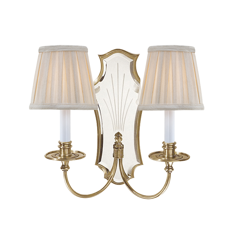 Regal Brass And Mirror Wall Sconce With Pleated Fabric Shades (Single & Dual-Head Options) - Image 6