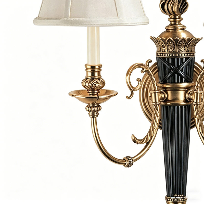 American Classic Dual-Arm Brass And Resin Wall Lamp With Pleated Fabric Shades - Image 2