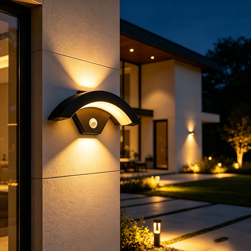 Minimalist Curved Aluminum Outdoor Wall Light, Sleek 2-Style LED Sconce With PC Shade - Image 5